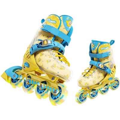 Verstelbare Flash Inline Skates Verlichte Rollerskates voor Kinderen Jongens Meisjes Buitensporten met 8 Draaiende LED-Wielen M blue