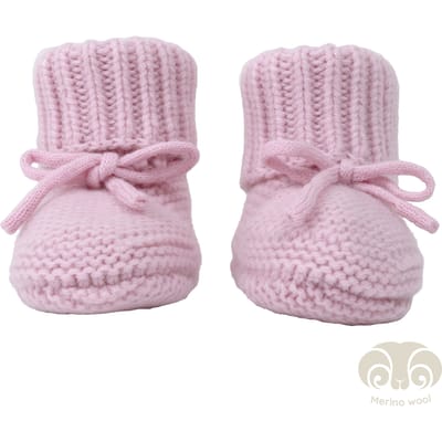 Gebreide slofjes newborn - Merinowol - Meisje - 0-6 maanden - Roze