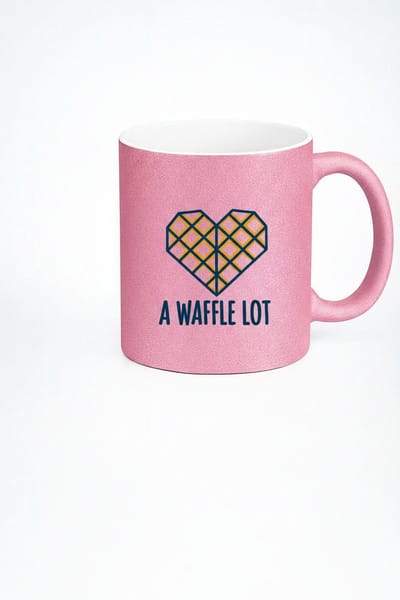 Roze Glitter Mok 'A Waffle Lot' met Wafel Hart Design - Unieke Liefdesbeker & Koffie Cadeau