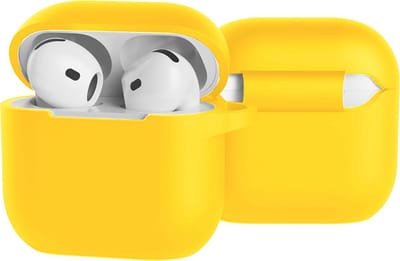 Case - Geschikt voor Apple AirPods 4 - Siliconen Hoes met Clip - Silicone Hoesje Cover - Geel