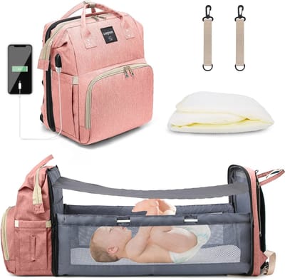 Waterdichte multifunctionele verzorgingsrugzak met opgevouwen babybed en grote capaciteit