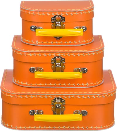 Kofferset - 3 koffers - 16-20-25cm - Decoratie - Kartonnen koffer - Logeerkoffer - Speelkoffer - Poppenkoffer- Opbergen - Vertelkoffer - Cadeau - Kraamkado - Oranje