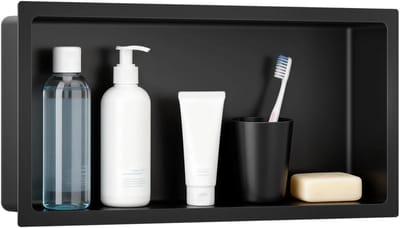 Allero Inbouwnis Badkamer - Inbouw Douchehoek - Zwart - 26x57 cm inbouw - Roestvrijstaal 304 - 3mm dik - Slijtvast - Kleurvast