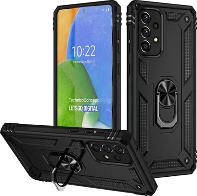 Anti-Shock Hybrid Ring Armor Hoesje Geschikt voor: Samsung Galaxy A73 5G - zwart