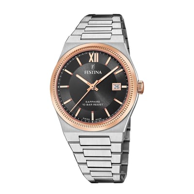 Festina F20036/3 Heren Horloge - Mineraalglas - Roestvrijstaal/Staal - Goudkleurig/Zilverkleurig - Ø 40 mm - Quartz - Vouw/Vlindersluiting