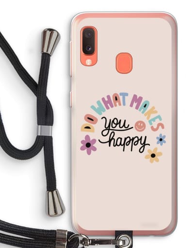Case Company® - Hoesje met koord geschikt voor Samsung Galaxy A20e hoesje met Koord - Happy days - Telefoonhoesje met Zwart Koord - Bescherming aan alle Kanten en Over de Schermrand