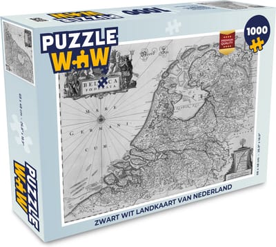 Puzzel Zwart wit landkaart van Nederland - Legpuzzel - Puzzel 1000 stukjes volwassenen