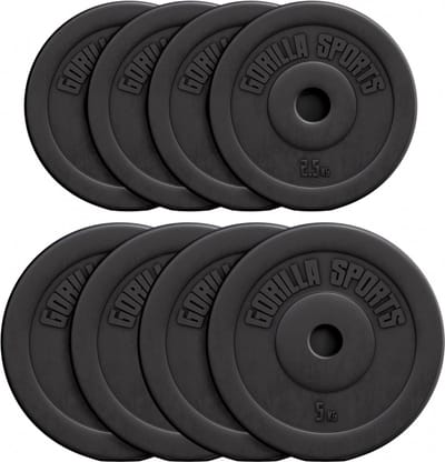 Gorilla Sports Halterschijven - Bundel 30 kg - Kunststof - 30 mm - 4 x 5 & 4 x 2,5 kg