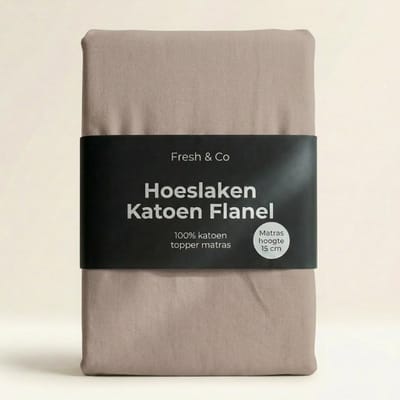 Dekbed-Discounter - Fresh and Co Topper Hoeslaken 80 x 200 cm - Verkoelend Katoen Flanel - Geschikt voor toppers tot 15 cm hoog - Wasbaar op 30 graden - Strijkvrij - Taupe