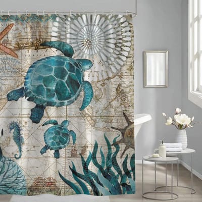 Dailygoods - Douchegordijn 180 x 200 cm - Zeeschildpad 3D Print Waterafstotend en Wasbaar