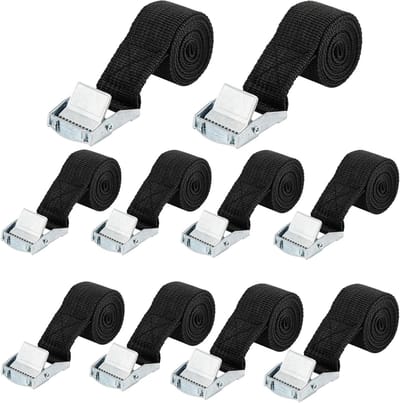 Set van 10 Verstelbare Lashing Straps 25 mm x 1 m met Klembevestiging voor Fietsen, Motoren en Bagage