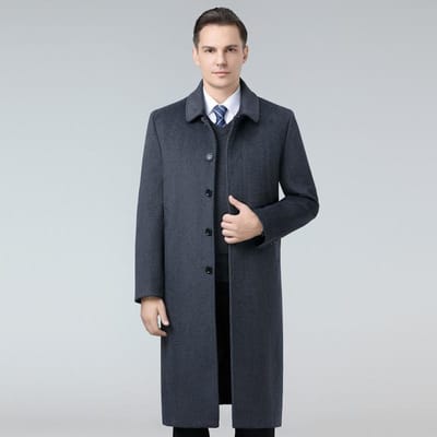 Wollen jas met uitneembare binnenvoering voor heren, geschikt voor de herfst en winter, lange jas in de stijl van een 'daddy coat' voor mannen van middelbare leeftijd. 4XL grijs