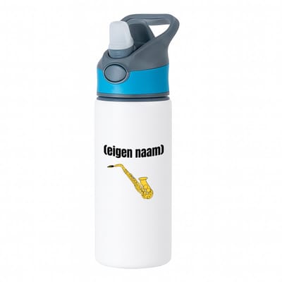 Hacebo® - saxofoon met eigen naam waterfles met rietje blauw - Saxofoon - muziek liefhebbers - iemand die houdt van saxofoons - verjaardag - cadeau - kado - geschenk - water fles - 650ML