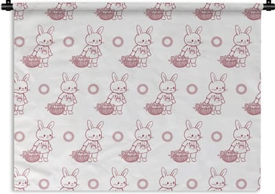 Wandkleed - Wanddoek - Konijnen - Patronen - Dieren - Cartoon - 120x90 cm - Wandtapijt