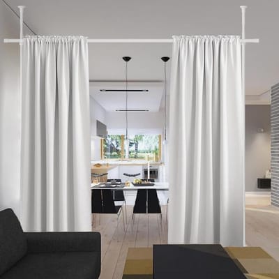 HEZIVO® Ruimteverdeler zonder Boren - Verstelbare Gordijnroede - Roomdivider - Kamerscherm - Vrijstaande Scheidingswand - 178 x 317 cm - Wit