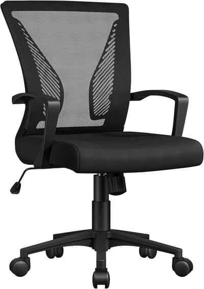 Ergonomische Bureaustoel - Verstelbare Draaistoel met Lendensteun en Armleuningen - Mesh Computerstoel met Wielen - Zwart - Voor Kantoor, Thuiswerkplek en Gaming