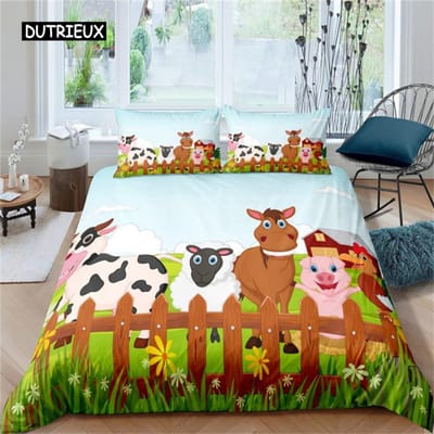 Schattig Varken Dekbedovertrek Kawaii Varken Beddengoed Set Polyester Varkens Bloemen Dekbedovertrek Twin King voor Tiener Jongen Meisje Cadeau Kamer Decor EU single(135x200cm)