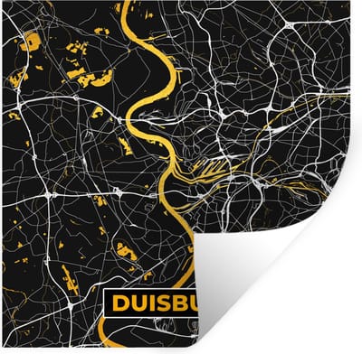 Muurstickers - Sticker Folie - Duisburg - Duitsland - Stadskaart - Kaart - Plattegrond - Goud - 100x100 cm - Plakfolie - Muurstickers Kinderkamer - Zelfklevend Behang XXL - Zelfklevend behangpapier - Stickerfolie