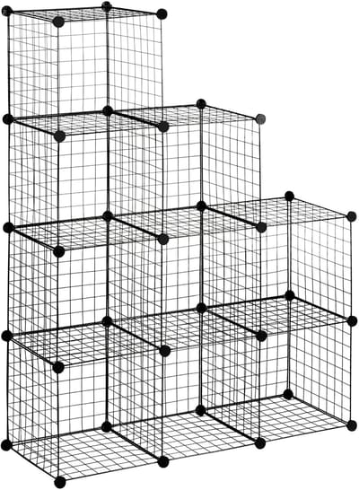 Opbergrek - 35 x 35 x 35 cm - DIY Stahldraad Rek met 9 Vakken - Metaal - Zwart
