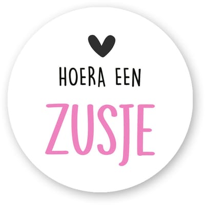25x Sluitsticker Hoera een Zusje - Magenta- 40 mm - Geboorte Sticker - Sluitzegel - Sticker Geboortekaart - Baby nieuws - Trakteren Broer Zus Basisschool Kinderdagverblijf - Sluitstickers Pimp Studio