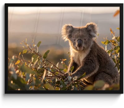 Poster in lijst - Fotolijst 80x60 cm - Posters - Koala - Bladeren - Ochtendlicht - Posterlijst zwart - Decoratie - Wanddecoratie woonkamer - Muurdecoratie slaapkamer