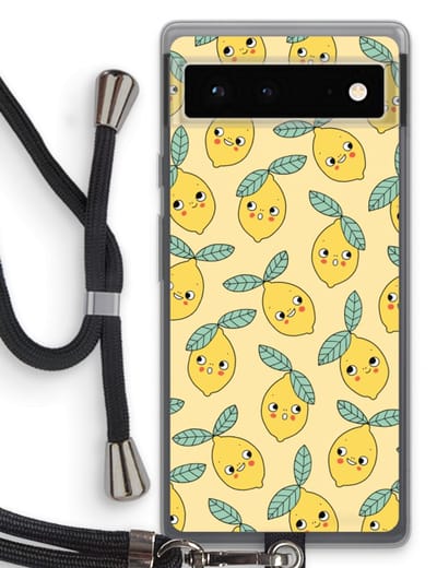 Case Company® - Hoesje met koord geschikt voor Google Pixel 6 hoesje met Koord - Citroenen - Telefoonhoesje met Zwart Koord - Bescherming aan alle Kanten en Over de Schermrand