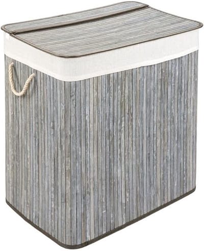 ECO Bamboe Wasmand met Deksel 150L - Opvouwbare Waskist voor Badkamer - Steen Grijs