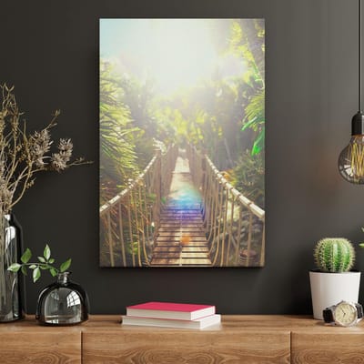 Artaza Canvas Schilderij Hangbrug - 20x30 cm - Klein - Wanddecoratie Jungle - Muurdecoratie Landschap - Kamer Accessoires Natuur