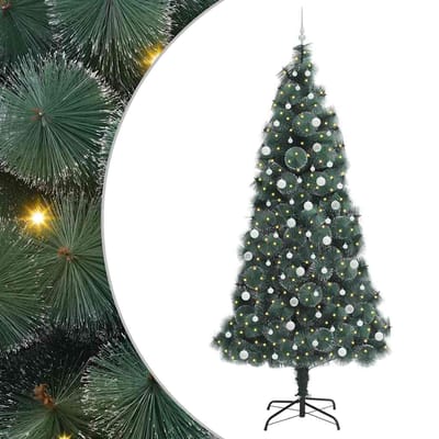 vidaXL - Kunstkerstboom - met - voorverlichte - ballenset - Groen - 240 - cm - PET