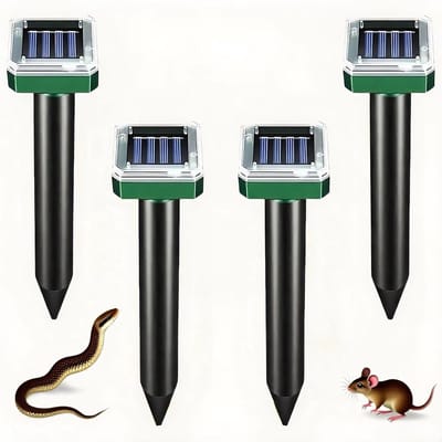 4-delige set op zonne-energie werkende rattenverjagers - Rattenverjager - ratten verjager - rattenverjager voor buiten - 6×6×26 cm - Geschikt voor het verjagen van ratten, mollen, enz. - Zwart
