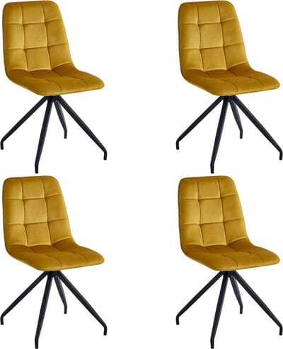 Colenis - Farucci Eetkamerstoel - Set Van 4 - Okergeel - Velvet - Moderne Eetkamerstoel Met Spinpoot
