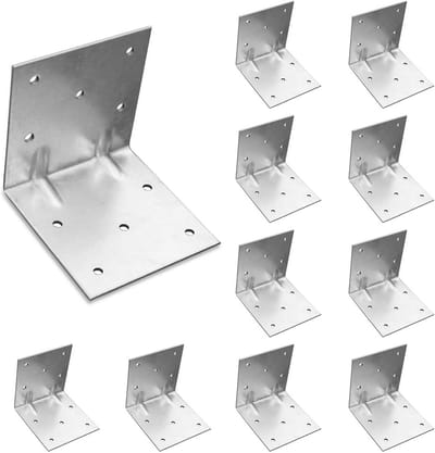 10 Stuks Versterkte Hoeksteunen 100x100x100mm 2mm Verzinkt L-Beugels voor Hout en Meubelbouw
