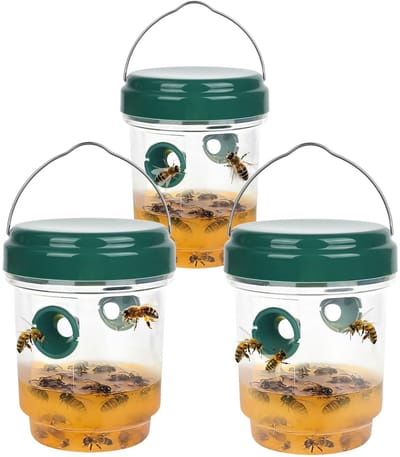 Dailygoods- Wespenval 360 Graden Effect - Insectenvanger - Diervriendelijk - Kunststof - Set van 3 - Diameter 9 cm / Hoogte 13 cm - Insectenval