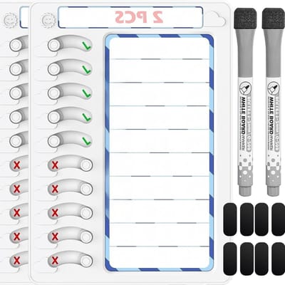 Magnetisch whiteboard voor de koelkast met 8 magnetische stickers, 2 uitwisbare pennen en 2 takenkaarten voor kinderen, 22 x 17 cm, ideaal als weekplanner en organisatiehulp
