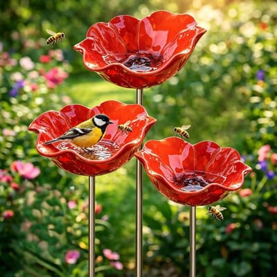 Tuinvogelbadje met metalen staander - Handgemaakt vogelbad - 3-delig montageset - voor tuin en buiten