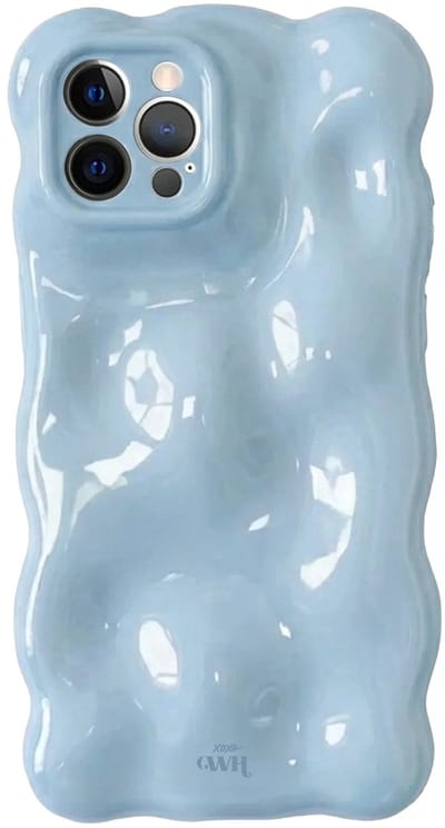 xoxo Wildhearts Bubbly case Ice Blue telefoonhoesje - Geschikt voor iPhone 12 Pro - Hoesje met bobbeltjes - Krullede golfvorm - schokbestendig - Lichtblauw / Blauw