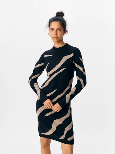Object Objray L/s Knit Dress Aop Dames - Jurk - Multi - Maat S