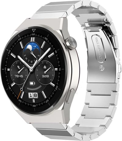 Strap-it Luxe metalen bandje - geschikt voor Huawei Watch GT / GT 2 / GT 3 / GT 3 Pro 46mm / GT 4 46mm / GT 5 & 5 Pro (46mm) / GT 4 46mm / GT 5 & 5 Pro (46mm) / GT 2 Pro / GT Runner / Watch 3 - Pro / Watch 4 (Pro) / Watch Ultimate - zilver