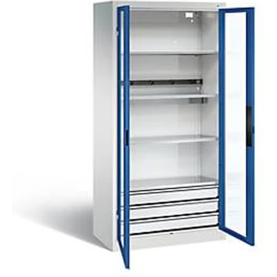 C+P Basic batterijlaadkast met acrylglas doorkijkvenster, H 1950 x B 930 x D 500 mm, lichtgrijs/ gentiaanblauw