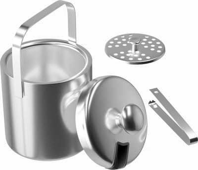 Intirilife 4-delige ijsemmer set van 1.3 liter van roestvrij staal met tang en deksel - Geïsoleerde, dubbelwandige ijsblokjescontainer, ijsemmer met tang om champagne, bier, frisdrank, etc. te koelen