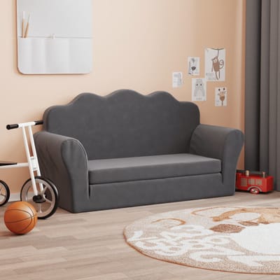 vidaXL - Kinderslaapbank - 2-zits - zacht - pluche - antracietkleurig