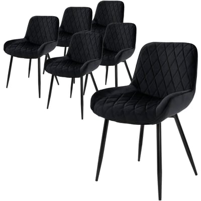 Set van 6 eetkamerstoelen diamond quilting zwart fluwelen bekleding met metalen poten incl. montagemateriaal ML-Design