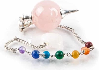 Pendel rozenkwarts bol & chakraketting - 4.5 cm - 24 g