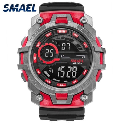 Shock bestendig Heren Horloge met rubber band | Stopwatch | Rood Zwart |  Digitaal | Smael | Glow in dark  | Mud Master | 1701 | Leger | Army | Licht | Rubberen band | Timer | shock Bestendig | Eyecatcher | Master|