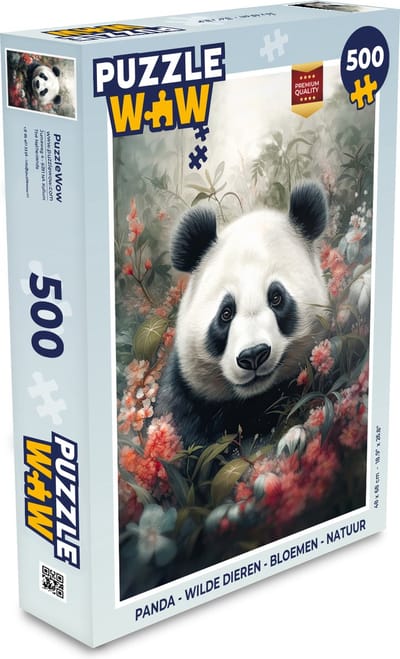 Puzzel Panda - Wilde dieren - Bloemen - Natuur - Legpuzzel - Puzzel 500 stukjes