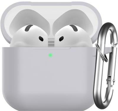 Siliconen Hoes voor AirPods 4 2024 - Bescherming, LED Zichtbaar, Inclusief Karabijnhaak, Grijs