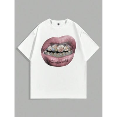 T-shirt Mondprint T-shirt Heren Zomer Katoen Casual Korte mouw Heren S gray