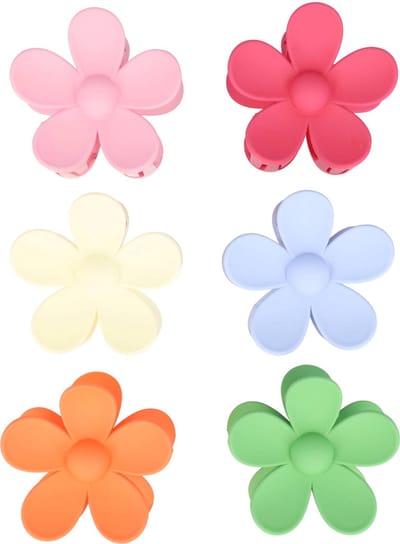 Haarsoires Haarspeld Haarklemmen 8cm – XL Bloemvorm – Roze Groen Creme Oranje Blauw Groen – Set van 6 - Haarclip Klem - Hair Claw - voor Opsteken Haar - Hair Clip - Decoratieve Haaraccessoire