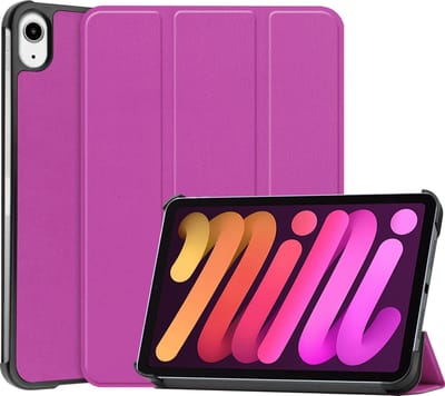 Hoesje - Geschikt voor Apple iPad Mini 6 (2021) - 8.3 inch - 6e Generatie - Dun & Stevig - Trifold Bookcase - Hard Cover - Hardcover Book Case - Tablet Hoes - Paars
