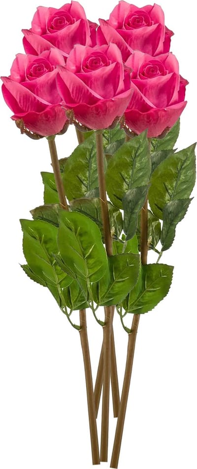 Emerald Kunstbloem Roos Bud tak - 5x - 58 cm - fuchsia - Kunst zijdebloemen